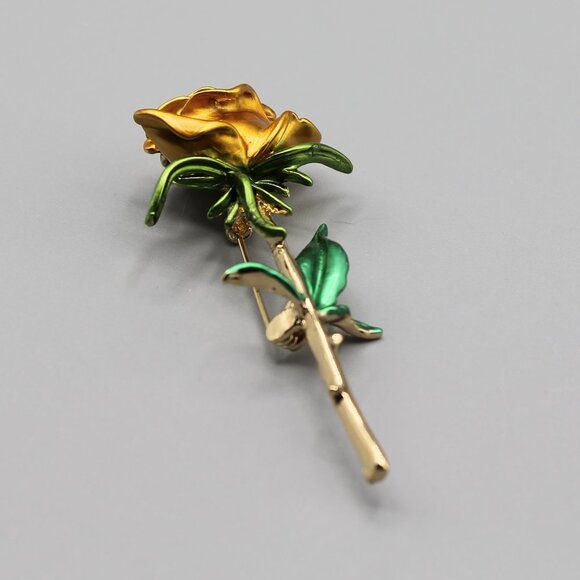 Jewelry pin brooch rose flower love romantic gold tone yellow green elegant new - Picture 8 of 11